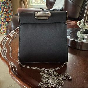 Chic Black Satin Clutch with Chain Strap